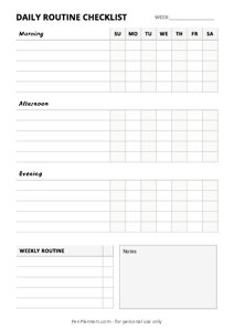 A5 Daily Checklist (Sunday Start)