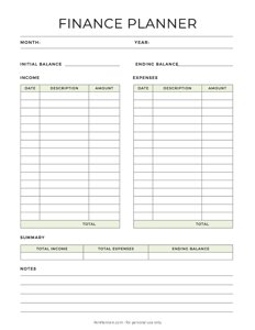 Monthly Finance Planner