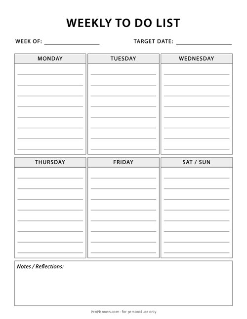 Weekly To Do List