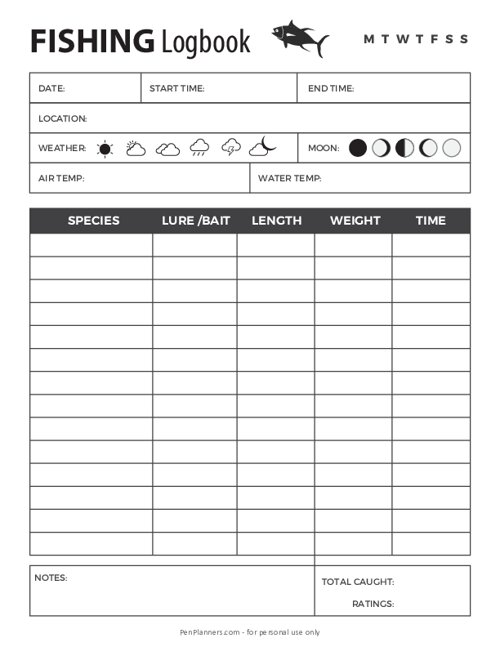 Fishing Logbook Template