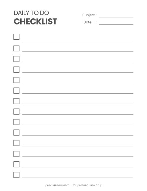 Daily To Do List Checklist