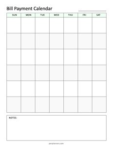 Monthly Bill Payment Calendar
