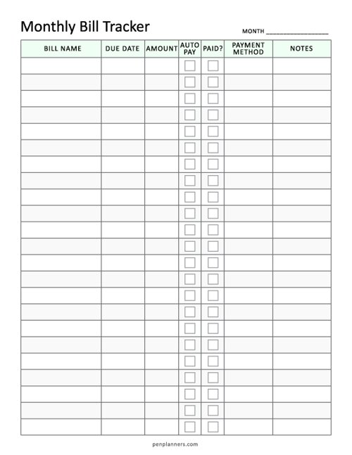 Monthly Bill Tracker