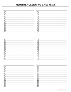Monthly Cleaning Checklist (Blank)