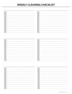 Weekly Cleaning Checklist (Blank)
