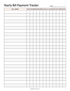 Yearly Bill Payment Tracker