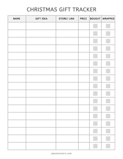 Christmas Gift Tracker Template