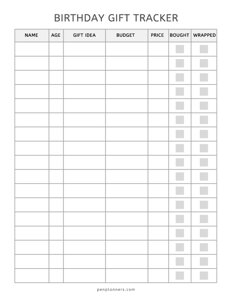 Birthday Gift Tracker Template