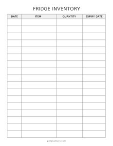 Fridge Inventory List Template