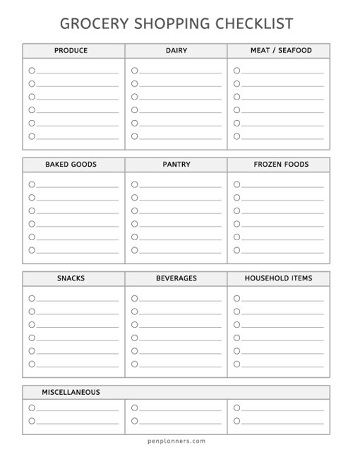 Grocery Shopping Checklist Template