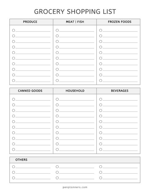 Grocery Shopping List Template