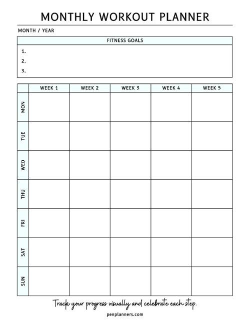 Monthly Workout Planner