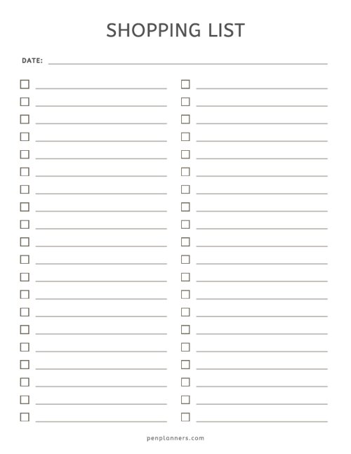 Basic Shopping List Template