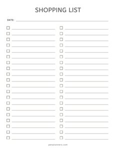 Basic Shopping List Template