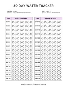 30 Day Water Tracker Template