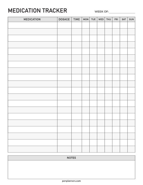 Weekly Medication Tracker Template