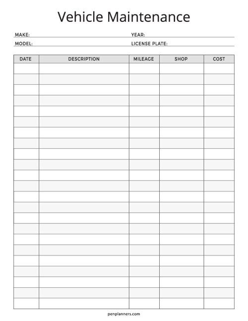 Vehicle Maintenance Log