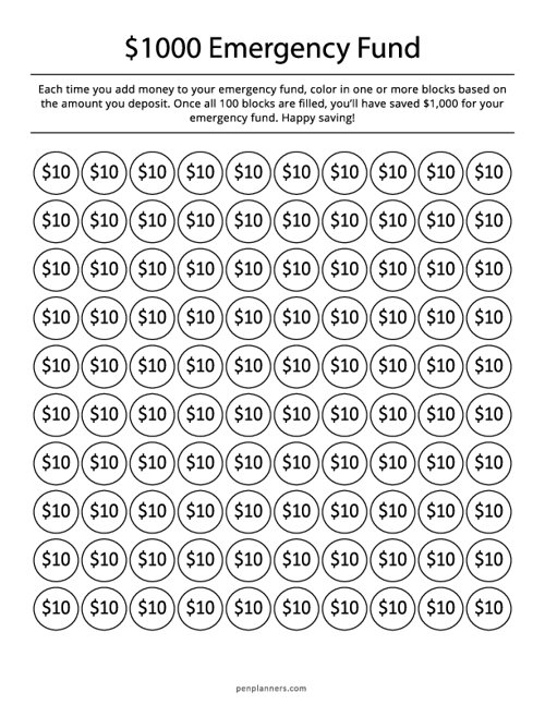 $1000 Emergency Fund Tracker