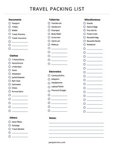 Travel Packing List Template