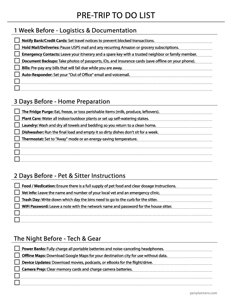 Pre-Trip To Do List Template