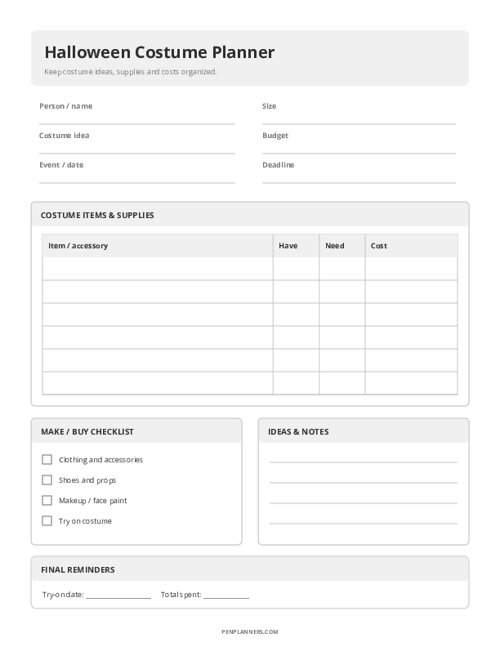 Halloween Costume Planner