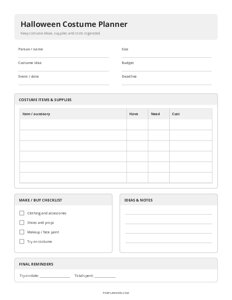 Printable Halloween Costume Planner