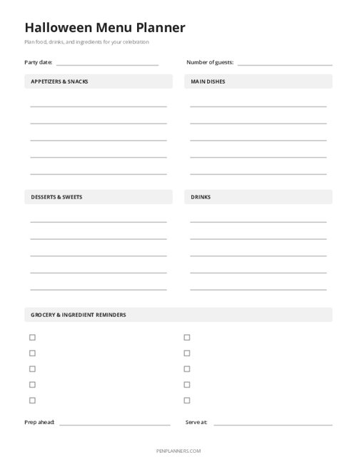 Halloween Menu Planner