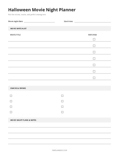Halloween Movie Night Planner