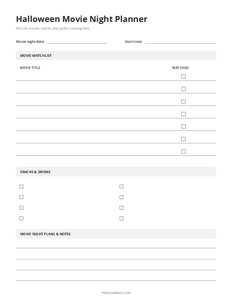 Halloween Movie Night Planner