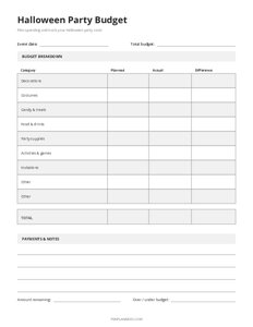 Halloween Party Budget Template